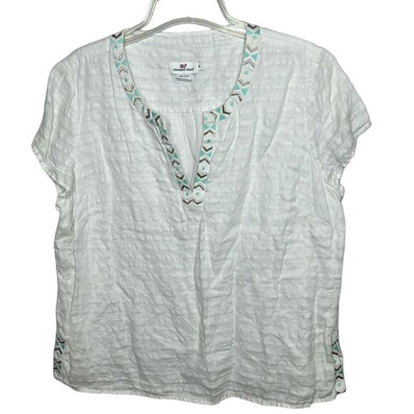 Vineyard Vines 100% Linen V-Neck Embroidered Bohemian Top. Size XL. - Picture 1 of 8